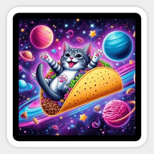 galaxy cat flying tacos Sticker